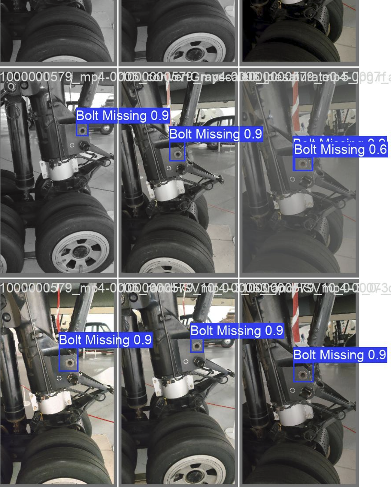 AI Visual model dataset (validation) for missing bolt in landing gear